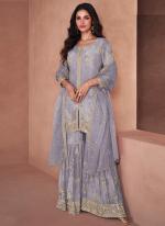 Faux Georgette  Gray Party Wear Digital Print Readymade Plazzo Suit